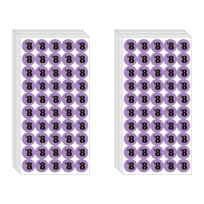 DUGUTUL 1000 pcs $8 Color-Coded Price Stickers for Garage Sale and Flea Market, 3/4"" Diameter - Bold Fonts, Clear Visibility, High Visibility, Easy Organization - Image 1